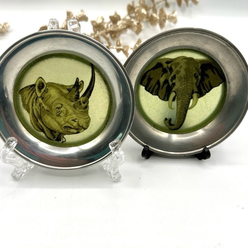 2x🐘HP! 8 Stieff Pewter African Animal Pewter Coasters. 1950-75 - Picture 5 of 14